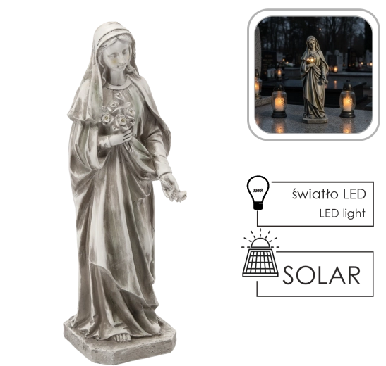 Figura Matki Bożej z bukietem LED, beżowa, 51 cm