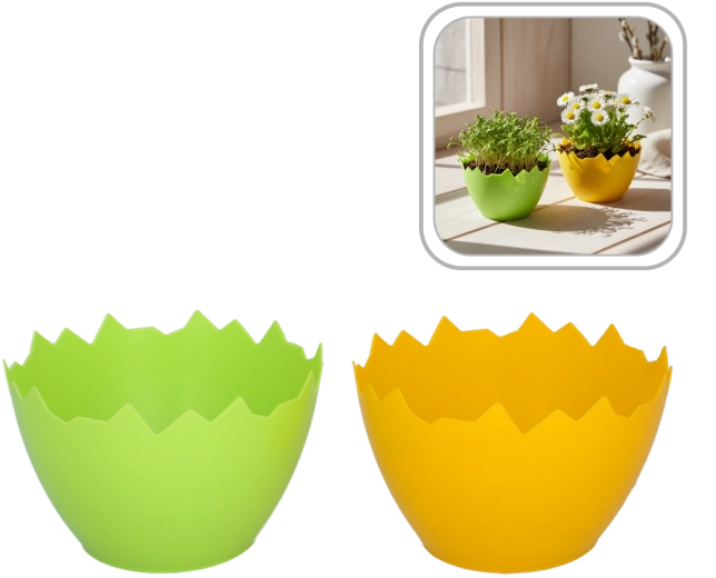 Plastowa dekoracyjna osłonka na kwiaty w kształcie pękniętej skorupki 15 cm