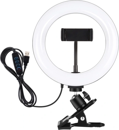 Puluz LED pierścieniowa lampa 20 cm z uchwytem na monitor i telefon, regulowana temperatura światła, czarna