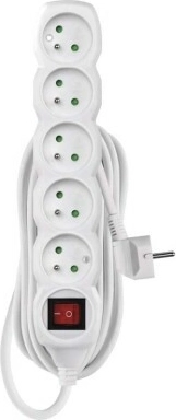 Przedłużacz z wyłącznikiem, 5 gniazd, 5 m, biały