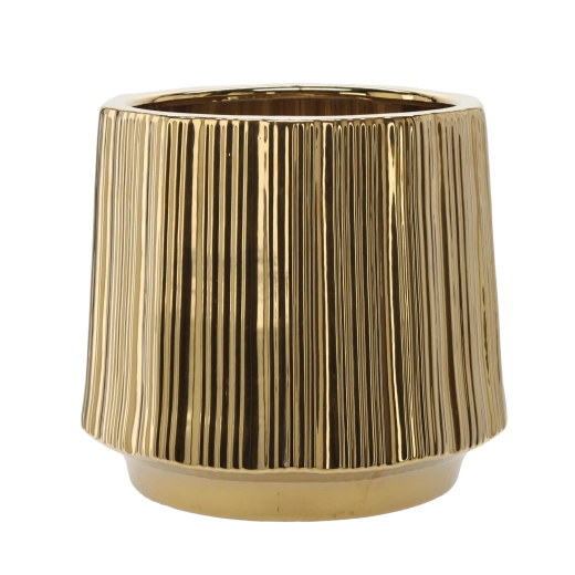 Ceramiczna osłona na donicę 44 × 44 × 40 cm złota prążkowana