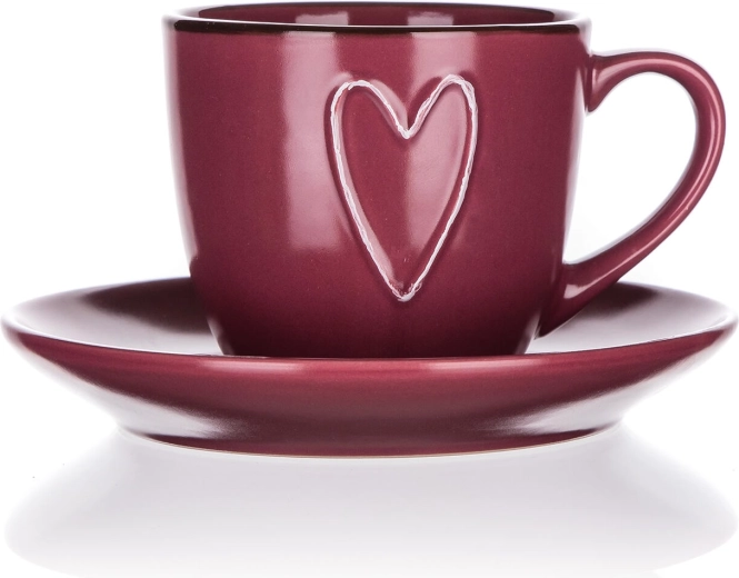 Ceramiczna filiżanka ze spodkiem 260 ml HEART, bordo