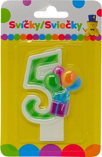 Urodzinowa świeczka cyfra 5 z balonikami