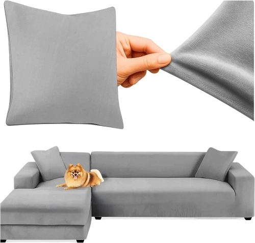 Pokrowiec na narożną sofę RUHHY - ciemnoszary welur elastyczny 145 - 185 cm