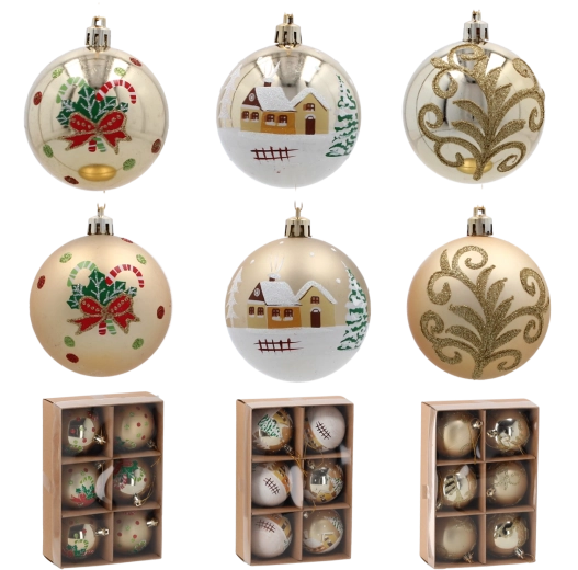 Zestaw złotych bombek choinkowych 7 cm – nietłukące ozdoby na choinkę (6 szt.)