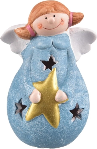Ceramiczny anioł z niebieską gwiazdą LED