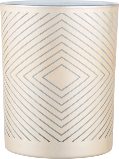 Szklany świecznik beżowo-biały z geometrycznym dekorem 10 × 12,5 cm