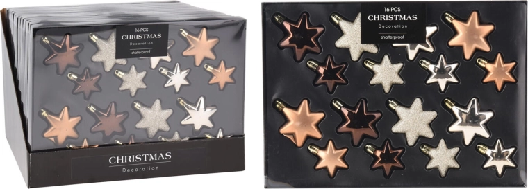 Ozdoby świąteczne gwiazda – brązowo‑złoty miks, 16 szt.