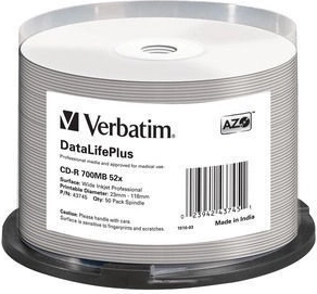 Verbatim DataLifePlus CD-R 700 MB 52x z powierzchnią do nadruku - 50 szt.