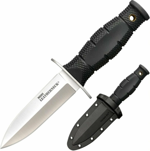 Cold Steel Mini Leatherneck Double Edge – mały nóż na szyję 9 cm, czarny, Kraton, pochwa Secure-Ex