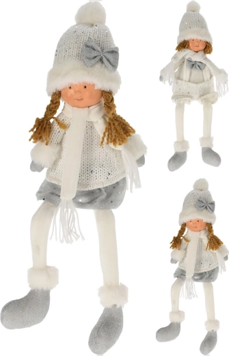 Zimowa dekoracyjna laleczka z długimi nogami 45 cm – biała/srebrna