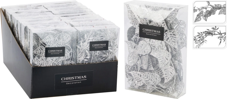 Girlanda dekoracyjna z liśćmi 180 cm srebrna