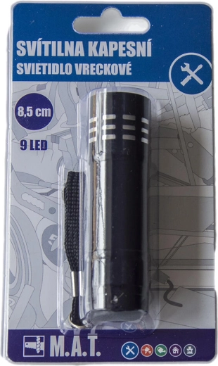 Kieszonkowa aluminiowa latarka LED 9 LED, czarna, 8,5 cm