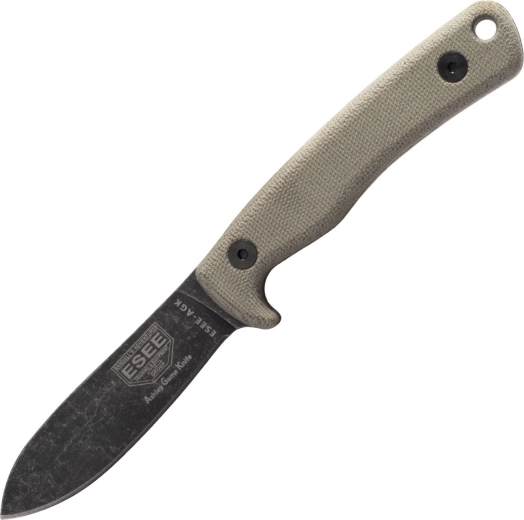 Nóż myśliwski ESEE AGK, 9 cm, Black Stonewash, szara Micarta, skórzana pochwa