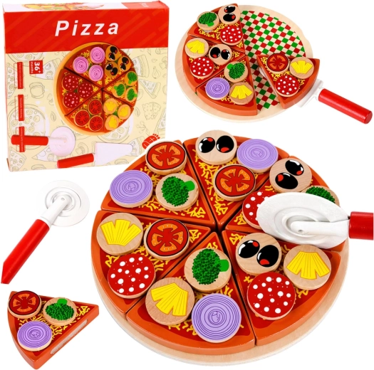 Drewniana pizza do krojenia na rzep z akcesoriami