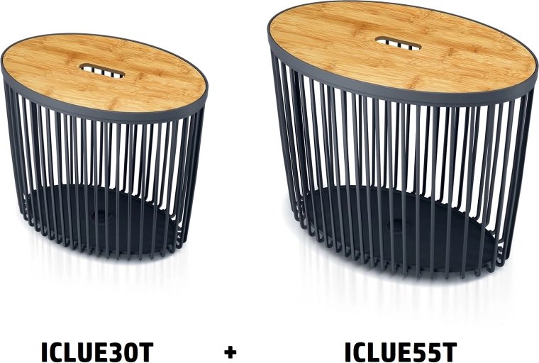 Zestaw 2 owalnych uniwersalnych koszy z bambusowymi pokrywami CLUBO 30 i 55 l – antracyt