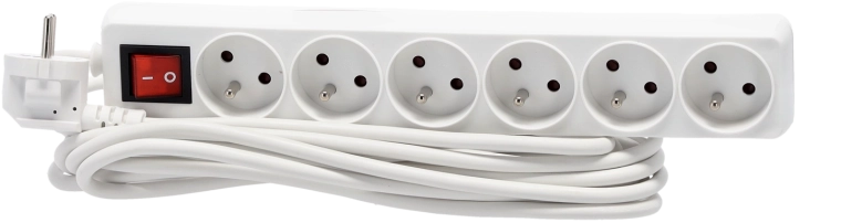 Listwa przeciwprzepięciowa z wyłącznikiem, 6 gniazd, 5 m, biała