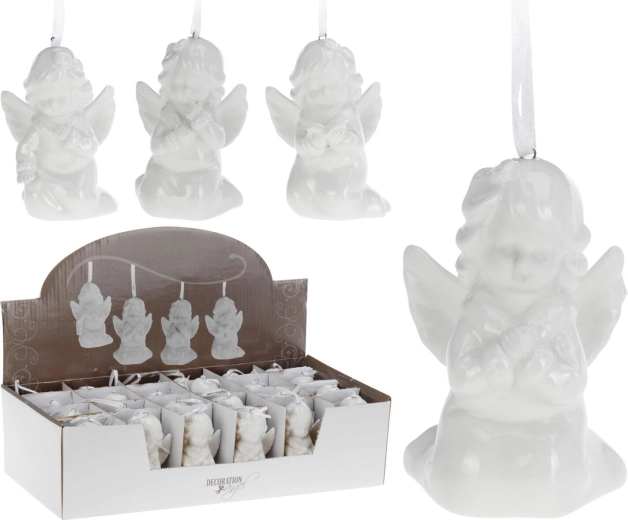 Zawieszana porcelanowa dekoracja anioł 9 cm, biała