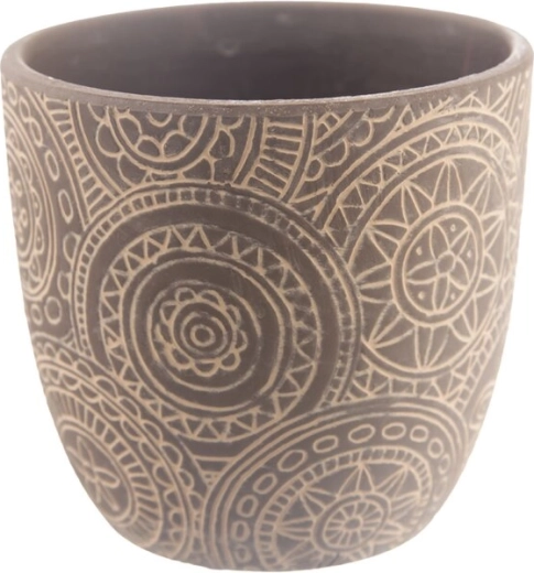 Beżowa ceramiczna doniczka z motywem mandali 13 × 13 × 12 cm