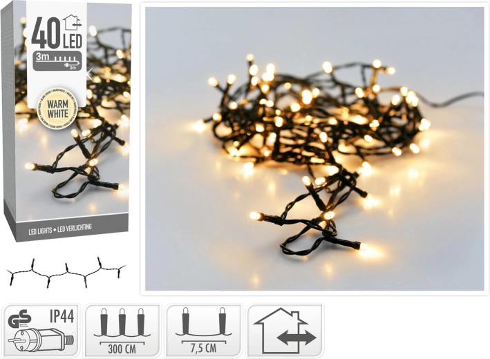 Świąteczne oświetlenie LED 3 m, 40 LED, ciepła biel, IP44