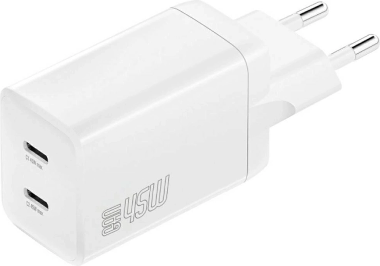 Ładowarka sieciowa 4smarts PDPlug Dual 45W GaN, 2× USB‑C, biała