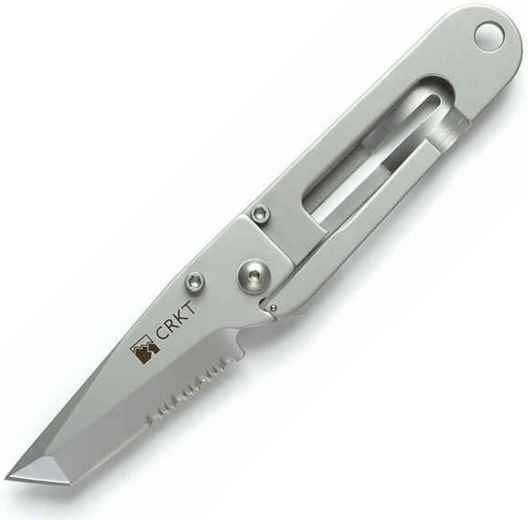 CRKT K.I.S.S. nóż składany 5,7 cm, częściowo ząbkowane ostrze, bead blasted, całometalowy