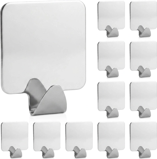 Samoprzylepne nierdzewne haczyki Storage Solutions srebrne, 12 szt.