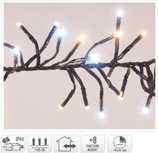 Bożonarodzeniowy łańcuch świetlny 11 m, 1512 LED, ciepła biel, 8 funkcji, IP44, z timerem - 1 szt.