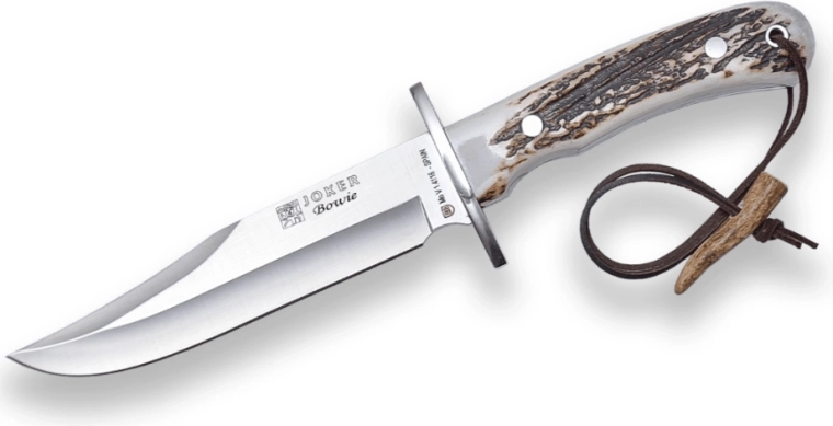 Joker CC96 bowie nóż myśliwski 16 cm, rękojeść z poroża, skórzane etui