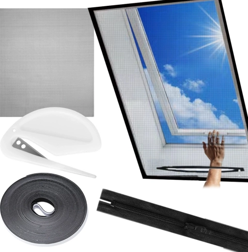 Siatka przeciw owadom na okno dachowe, czarna 140 × 120 cm