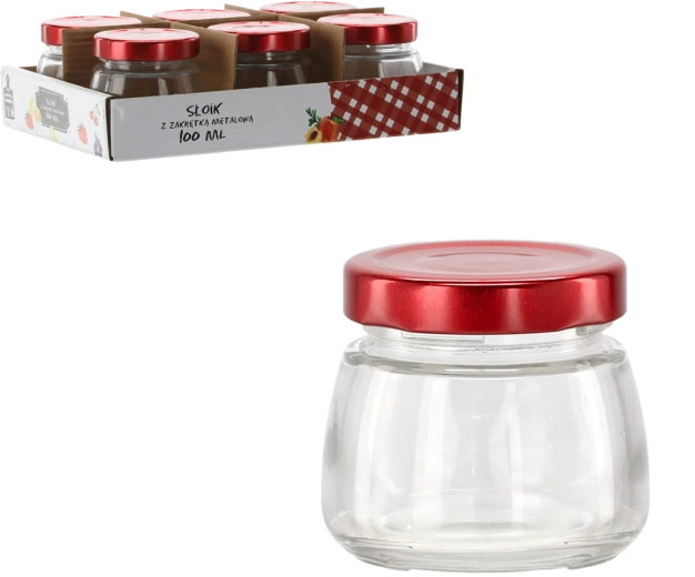 Szklany słoik 100 ml z czerwonym metalowym wieczkiem