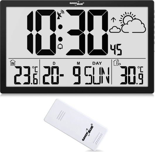 Wiszący wielofunkcyjny zegar LCD z synchronizacją DCF