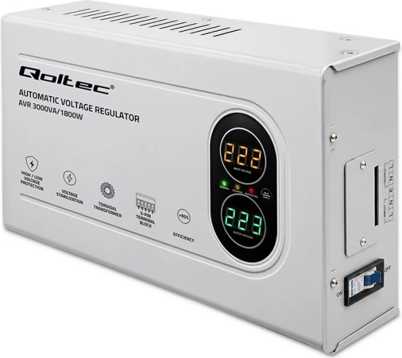 Qoltec automatyczny stabilizator napięcia AVR 3000 VA / 1800 W