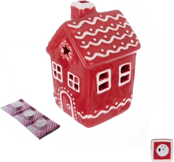 Ceramiczny świąteczny domek z czerwonym światłem LED
