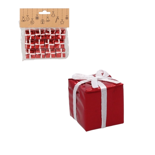 Zestaw 12 świątecznych ozdób w kształcie prezentów 2,5 cm