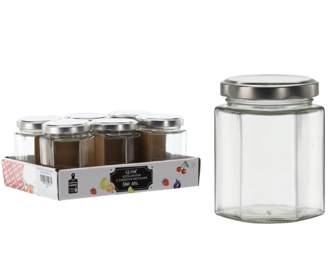 Sześciokątny słoik 180 ml z metalową zakrętką