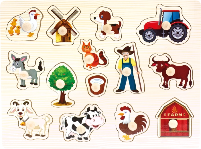 Bino drewniane puzzle farma 14 elementów