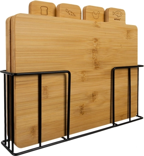 Zestaw bambusowych desek do krojenia RUHHY, 4 szt. ze stojakiem