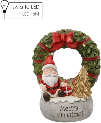 Świąteczna figurka w kształcie wieńca z Mikołajem Merry Christmas LED