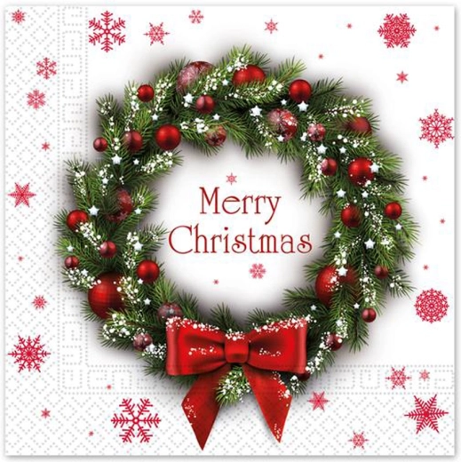 Świąteczne papierowe serwetki 33 × 33 cm, 3-warstwowe, motyw wieńca, 20 szt.