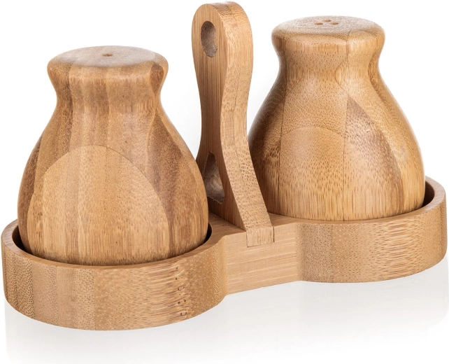 Bambusowa solniczka i pieprzniczka ze stojakiem BRILLANTE Bamboo