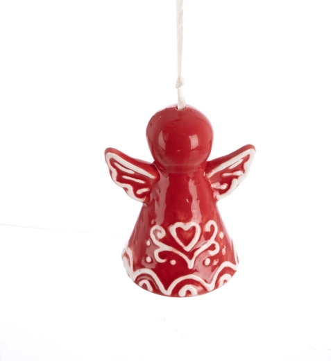 Świąteczny ceramiczny dzwonek anioł czerwony