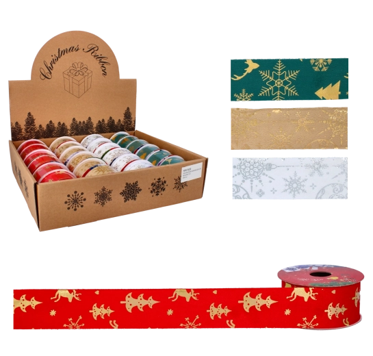 Świąteczna dekoracyjna wstążka 3,8 cm × 2,7 m – mix kolorów