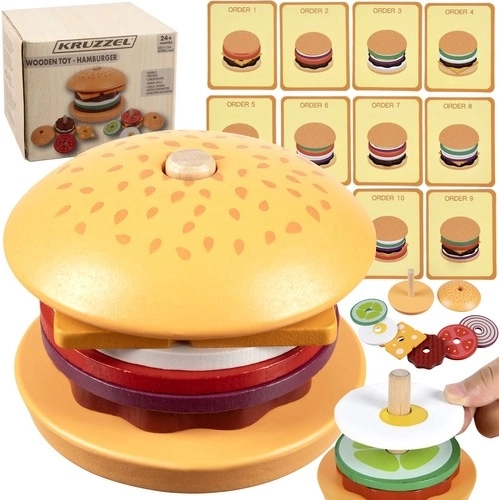 Drewniany burger z sorterem i kartami KRUZZEL