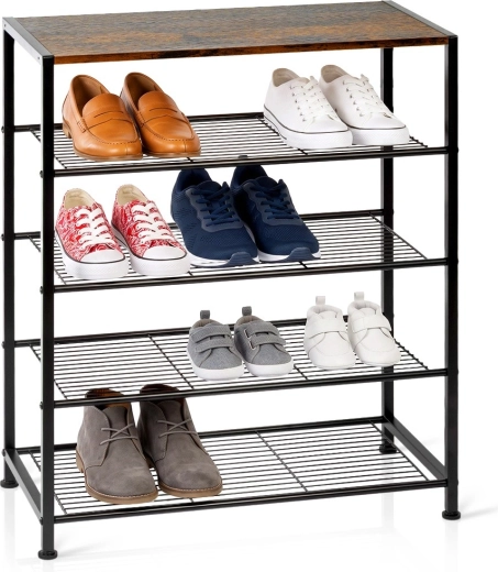 Vilde metalowa szafka na buty 5-poziomowa czarna 60 × 30 × 74 cm