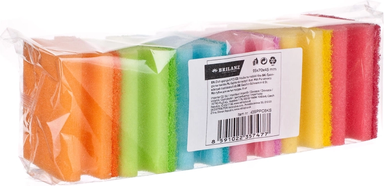 Profilowane gąbki do naczyń 9,5 × 7 × 4,5 cm, mix kolorów (6 szt.) BRILANZ