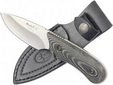 Muela Ibex 8M mały nóż myśliwski 8 cm, czarno‑szara Micarta, skórzane etui