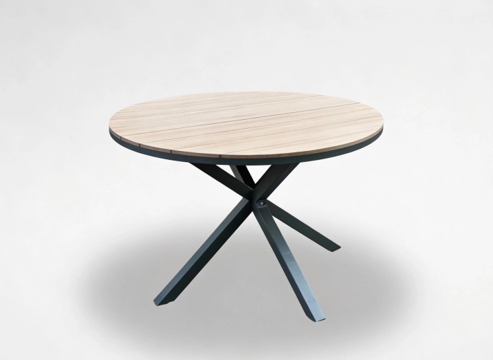 Okrągły ogrodowy stół aluminiowy z blatem z polywoodu, ciemnoszary, 111,5 × 73 cm