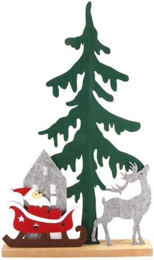 Filcowa świąteczna dekoracja Mikołaj na saniach 32 cm