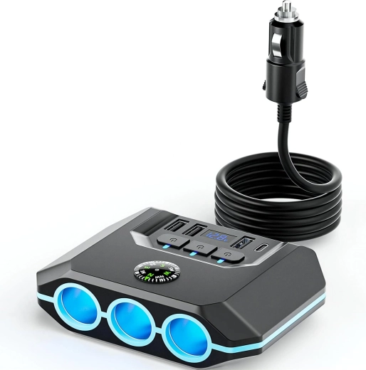 Rozgałęziacz do gniazda zapalniczki samochodowej RENEW FORCE 120 W z szybkim ładowaniem (3× gniazdo, 3× USB QC 3.0, USB-C PD) - 1 szt.